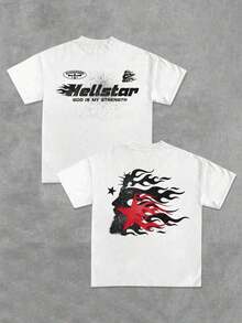 1 Pcs(220 Cotton T-Shirt Double-Sided Printing) 1pc  Flame & Star Graphic T-Shirt, Y2K, Streetwear, Digital Print T - Shirt Casual Comfort Cotton Tee For Spring & Summer Fall Men's Clothing, Halloween Gift,Unisex - trắng - Xem 11