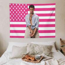 1PC Singer Bad Music Bunny Printed American Flag Decorative Tapestry, Patriotic Star Spangled Banner Design, Album Tapestry, Suitable For Horizontal Wall Hanging In Bedrooms, Dormitories, And Living Rooms, Easy To Hang, Perfect Valentine's Day Gift - 1PC - Xem 7