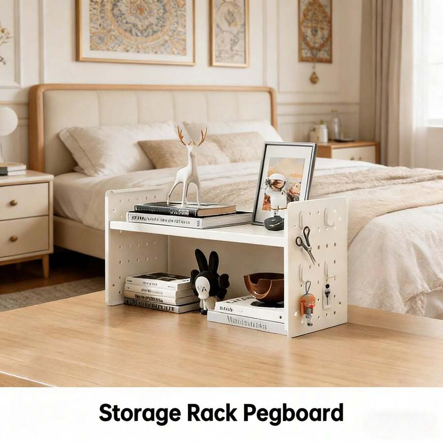 Metal Office Desk With Storage Shelves - Compact Multi-Tier Shelving Ideal For Office Supplies, Books, And Decorative Items - Rectangular Design With Minimalist Aesthetic - 洞洞板置物架單層 白色 - 查看 1