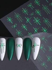 1 Sheet Green Red Gold Bow Nail Art Stickers Adhesive Sliders DIY 5D Embossed Nails Polish Manicure Sticker Decals Nail Supplies - Multicolor - View 7