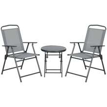 Folding Bistro Garden Furniture Set With 1 Table And 2 Chairs, Sturdy Steel And Mesh Frame, 53.5 X 64 X 93 Cm, Light Grey, For Balcony And Terrace - Grey - View 9
