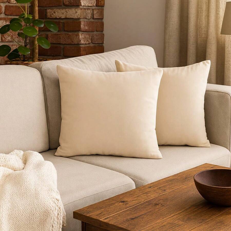 Set Of 2 (Two) Cushion Covers 45x45 Premium Smooth Velvet Suede With Invisible Zipper, Decorative - Paja - Ver 1