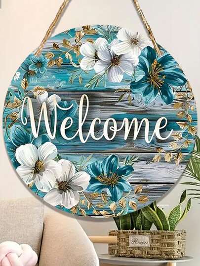Charming 10/12Inch Round Wooden Welcome Sign With Watercolor Flowers - Ideal For Garland, Room Decor & Kitchen Welcome Home Accents