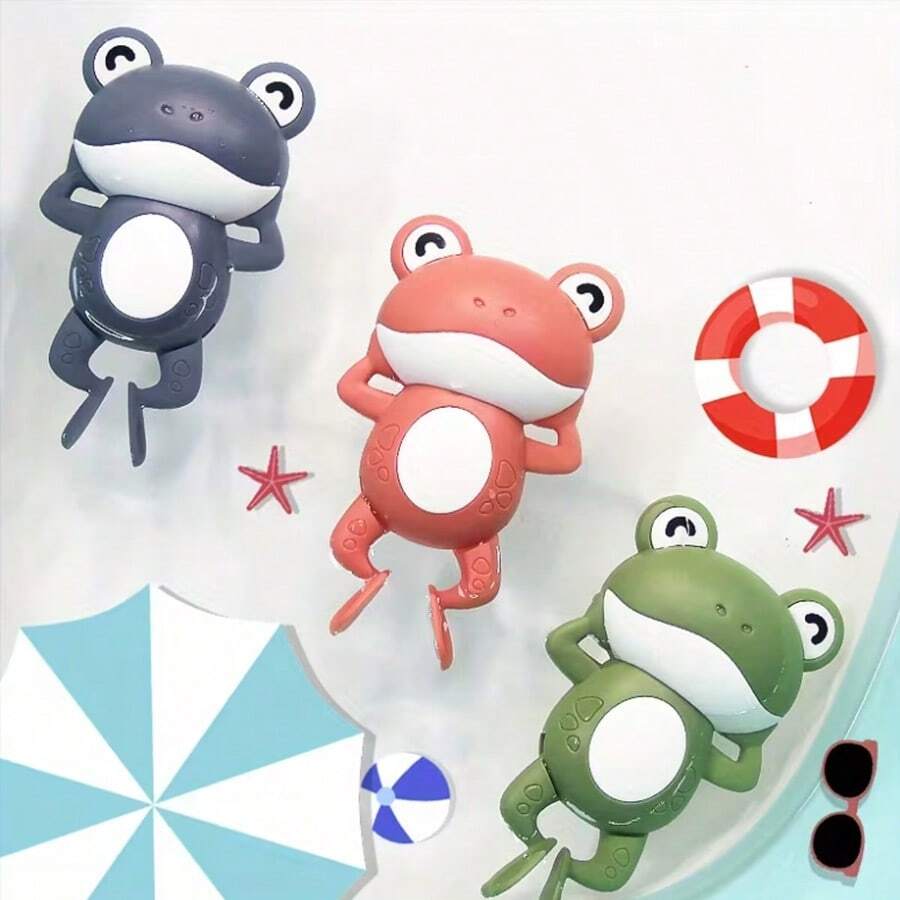 Clockwork Bathtub Toy - Moving Frog Baby With Water Clock, Educational Swimming Toy For Toddlers And Infants, Bath Fun (Green/Red/Blue) - Birthday Party Decor, Playful Frog Design - Multicolor - View 1