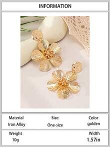 1 par de pendientes de flor dorada clásicos y creativos de moda, versátiles para uso diario, citas, fiestas, nuevos accesorios de joyería - Amarillo Oro - Ver 7