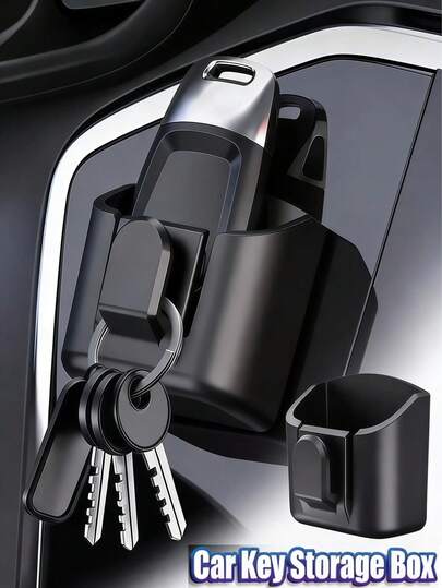 1个可重复使用的粘性仪表盘钥匙收纳盒，防滑仪表盘整理盒，汽车收纳整理配件，紧凑型整理盒，钥匙架，多功能中控台整理盒和遥控器支架，适用于大多数车型，汽车配件，节省空间，表面光滑，耐用塑料，多用途收纳盒，通勤配件，公路旅行装备/汽车内饰配件