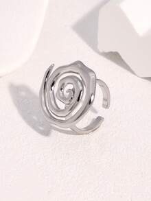 1枚简约独特镀层不锈钢螺旋条纹几何开口戒指，适合女性日常、派对和约会佩戴。 - 彩色 - 查看 5