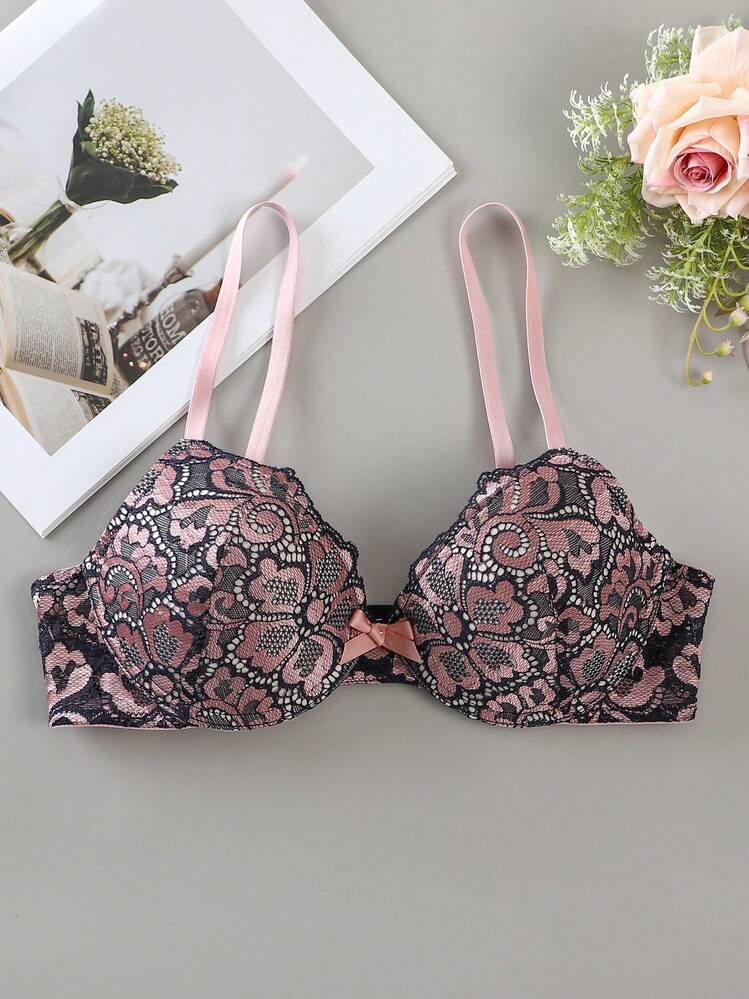 Bộ 2/4 món áo ngực không gọng viền ren hoa thanh lịch, đồ lót nữ gợi cảm với nơ trang trí. - Nhiều màu - Xem 7