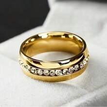 1枚6毫米经典不锈钢银色戒指，简约设计，优雅中性款式，适合作为结婚或周年纪念礼物 - 金色 - 查看 3