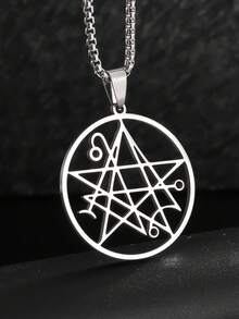 SeuSuk 1pc Minimalist Hollow Stainless Steel Necklace, Men's Jewelry Gift - Silver - View 5