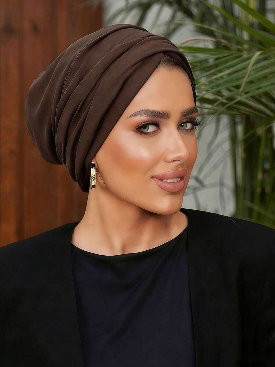 1 chiếc mũ trùm đầu hóa trị cổ điển màu trơn dành cho nữ, độ co giãn cao và thiết kế xếp ly, chống trượt và thoáng khí, khăn trùm đầu nhiều lớp xếp ly dùng làm hijab, chất liệu vải dệt kim modal mềm mại và thân thiện với da, phù hợp để đội hàng ngày.