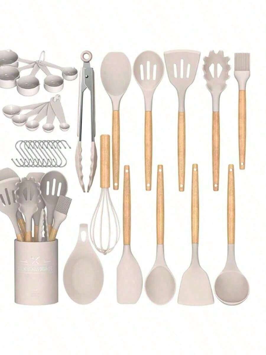 Utensilios de cocina Umite Chef, herramientas de cocina de silicona antiadherente con mango de madera resistente al calor, gadgets de cocina de silicona - color aleatorio - Ver 1