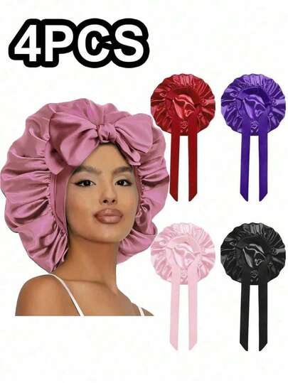 1pc Valentine's Day Women's Sleeping Cap, Elastic Strap Design, Silky Smooth, Colorful Satin Material, Casual Home Daily Hair Care Sleeping Cap, Christmas Gift Hair Sleep Cap