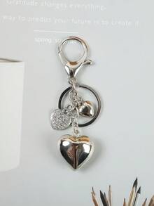 1pc Alloy Heart Shaped Keychain With Rhinestone Decor, Cute Small Heart Accessory, Bag/Car Key Chain, Gift For Boyfriend/Girlfriend, Family, Valentine's Day Gifts For Mother, Father, Graduation, And Teacher - Silver - View 8