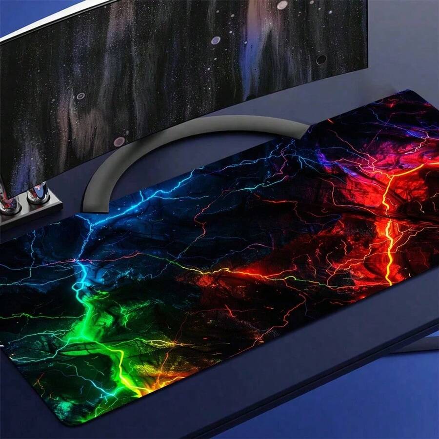 1 Peça Mouse Pad de Jogo Neon - Mouse Pad de Jogo Neon Lightning Grande Antiderrapante, Estampa Impressa em HD - Tapete de Teclado Estendido para Casa, Escritório, Esportes Eletrônicos, Jogos de PC - Múltiplos Tamanhos Disponíveis Fácil de Limpar e Lavar, Ideal para Casa, Escritório, Local de Trabalho, Sala de Jogos e Dormitórios; Perfeito para Suprimentos de Volta às Aulas, Presentes de Férias para Namorados e Namoradas, Acessórios de Escritório, Suprimentos de Escritório, Tapetes de Mesa e Mouse Pads.