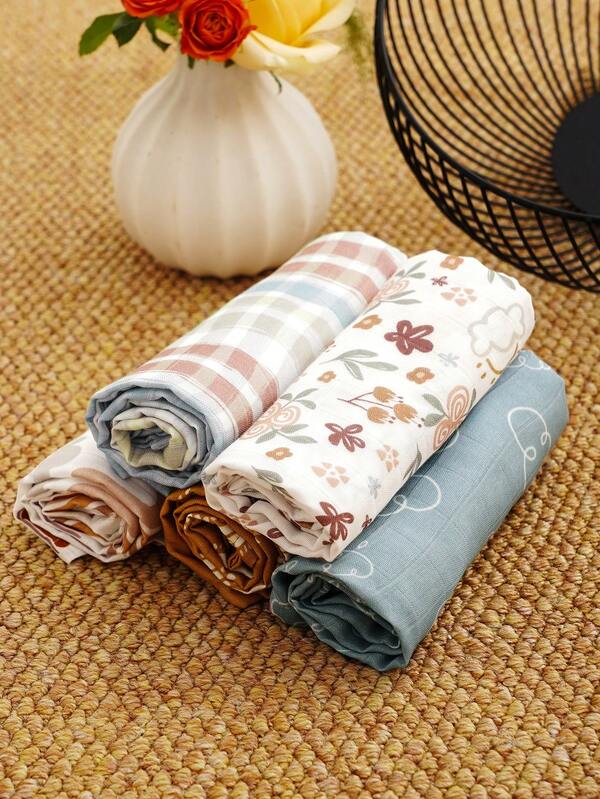 5PCS 60*60cm Muslin Extra Soft And Absorbent Baby Burping Cloth - Washcloth Baby Face Towel,Multi-Purpose Square Handkerchief,Baby Bandana Drool Bibs
