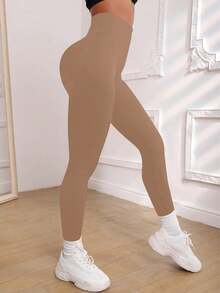 Quần yoga cạp cao co giãn giúp thon gọn cho nữ, quần legging thường ngày thoải mái cho mùa hè. - màu đất - Xem 2