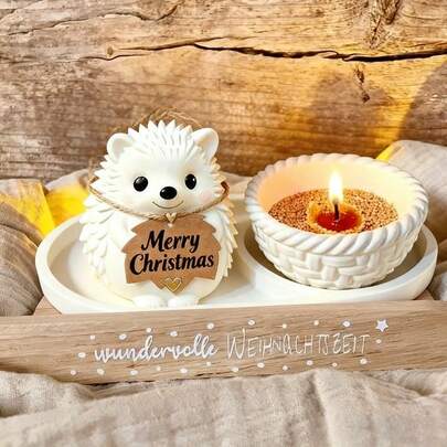 2pcs Resin Silicone Mold - Candle Holder Set (Oval Tray & Cute Hedgehog) For Easy Demolding, Multi-Purpose & Reusable Use | DIY Craft For Home Decor, Holiday Gifts & Tabletop Displays | Ideal For Resin Artisans & Candle Makers