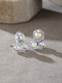 1 Pair Rainbow Bubble Earrings, Color-Changing Kaleidoscope Earrings, Cool Earrings Inspired By Demons, Gift Earrings - Silver - View 5