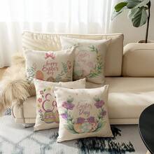 4pcs Easter Style Pillow Covers, Easter Eggs & Bunny Print Pattern, Vintage Linen Material Cushion Cases, Hidden Zipper Closure, Machine Washable, Home Decorative Throw Pillow Covers For Sofa, Living Room, Bedroom, No Pillow Insert - Multicolor - View 1