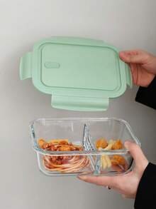 Hộp cơm bento 3 ngăn có nắp đậy bằng thủy tinh, hộp đựng thức ăn hình chữ nhật trong suốt dùng được trong lò vi sóng, thích hợp cho bữa trưa văn phòng, nhà bếp, hộp cơm trưa học sinh. - màu xanh lá - Xem 14