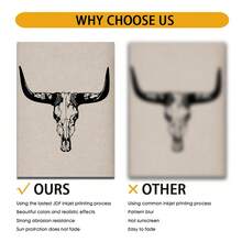 3件套西部牛仔帆布墙画 – 牛头骨、仙人掌和靴子黑白印花，现代简约风格，适用于客厅、卧室和办公室，可选配画框 - 彩色 - 查看 4