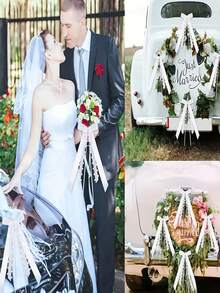10/20pcs Heart Shaped Ribbon Bows | Wedding Party Backdrop Bouquet Car Decor Chiffon Bows | New Year Mother's Day Birthday Party Decor Gift Box Floral Decoration - White - View 2