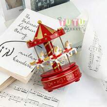 Caja De MúSica CláSica Accionada A Mano, Regalo De CumpleañOs Creativo Y RomáNtico Para Parejas, Elegante DecoracióN De Escritorio, Caja De MúSica De Carrusel Giratorio A Cuerda, Ornamento Musical Con TemáTica De Caballos Blanco-Rosa-Rojo-Azul, Caja De MúSica Decorativa Para DecoracióN De PasteleríA Y Ocasiones De Regalo, Caja De MúSica Giratoria - rojo - Ver 6