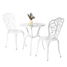 3PCS Patio Bistro Dining Furniture Set Iron Table Chairs For In/Outdoor Garden - White - Butterfly Flower - 查看 5