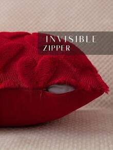 2pcs Valentine'S Day Heart Throw Pillow Covers 18x18 Inch - Red Plush Faux Fur Jacquard Decorative Covers With Zipper Closure, Soft Corduroy-Like Texture, Hand Wash Only For Sofa, Bed, Living Room - Romantic Home Decor (No Batteries/Electricity) - 紅色(2 件) - 查看 5