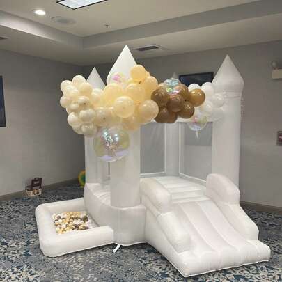 Casa de rebote blanca, castillo saltarín con piscina de pelotas y tobogán, fácil de montar y desmontar para actividades, fiestas de cumpleaños, decoraciones de San Valentín para el hogar