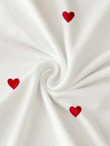 Camiseta casual holgada de cuello redondo con estampado de corazón para mujer - Blanco - Ver 3