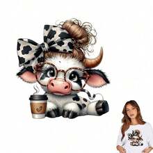 1pc/2pcs/3pcs Cartoon Cow Pattern Heat Transfer Patches, Durable Long-Lasting Iron-On Stickers For DIY T-Shirts, Sweatshirts, Jeans, Hoodies, Backpacks, Jackets, Handbags, Pillows - L - View 2