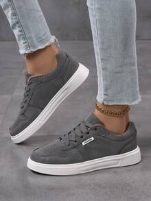 秋冬季女士运动鞋，透气休闲运动鞋，时尚轻便滑板鞋，平底滑板鞋 - 深灰色 - 查看 4