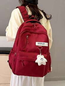 大容量女士背包，学院风男女通用背包，适合上学、户外徒步、旅行，可作电脑包、旅行包，无吊坠 - 彩色 - 查看 18