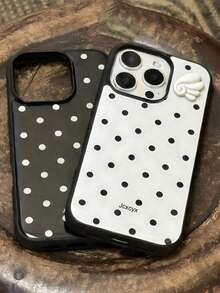 可爱天使翅膀波点软壳手机壳，兼容 17 Pro Max、17 Pro、17、16 Pro Max、16 Pro、16、15 Pro Max、15 Pro、15、14 Pro Max、14、13、12 Pro Max、11，白色简约 Y2K 女孩风格 - 黑色波點翅膀 - 查看 7