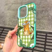 Cute Cat Phone Case, Whimsical Style, For Compatible With IPhone 17/17pro/17promax/17Air/Iphone16/16pro/16plus/16promax/15/15promax/15pro/11/12/13/14promax/12mini/13mini/11pro/11promax/12pro/12promax/13pro/13promax/14pro/14promax, Adorable Kitty With Fish Treat Fun Present, Playful Animal Lover Gift, Unique Decorative Accessory - 綠色 - 查看 3