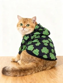 LUCKIE LABO Áo hoodie thời trang thường ngày in hình cỏ ba lá và đồng xu ngày lễ Thánh Patrick, thích hợp cho chó và mèo nhỏ mặc trong nhà/ngoài trời. - màu đen - Xem 3