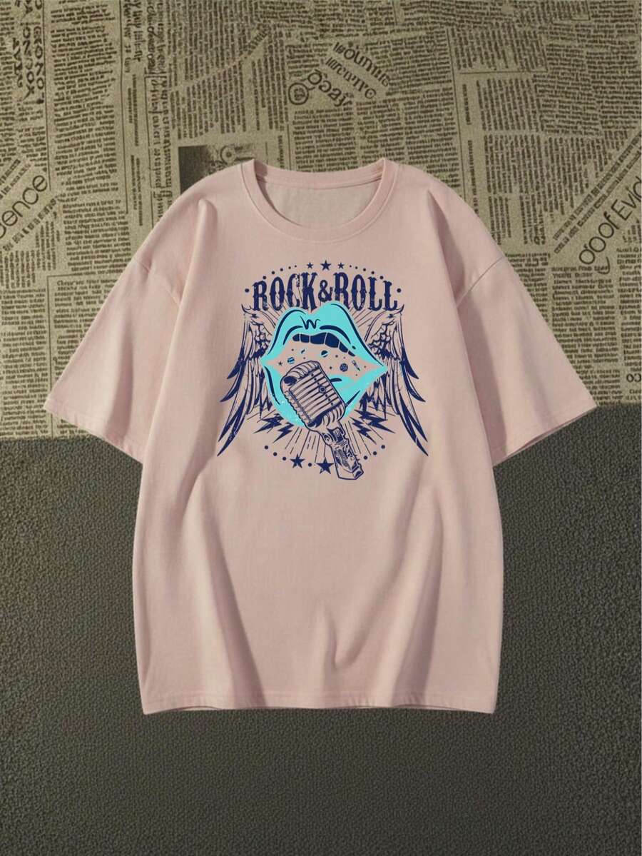 Premium Cotton Rock And Roll T-Shirt With Exclusive Language 2026 - 淺粉色 - 查看 1