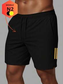 Men's Dry Fit Bermuda Shorts With Elastane - Stretchy Bermuda Shorts With Quick-Drying Fabric - Ideal For Gym, Running, And Diving. - 黑色和黃色 - 查看 7
