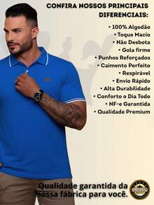 Men's Polo Shirt With Cuffs, Men's Cotton T-Shirt - Bút xanh - Xem 6
