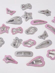 20pcs/Set Girls Pink & Silver Glitter Star, Heart, Meteor, Water Drop, Cloud, Bow, Bear Random Style Cute Princess BB Hair Clips, Bangs Hairpins, Everyday Use, Claw Clips, Snap Clip , Hair Barrettes, Hair Accessories For Women, Head Accessories - Multicolor - View 5