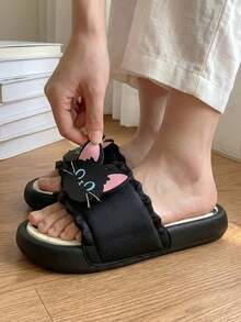 Dép lê nữ đế dày mũi tròn bằng nhựa PVC hình mèo đen dễ thương, thích hợp cho cặp đôi, đi trong nhà, trời mưa, đi biển, ngoài trời, dép xỏ ngón thoải mái mọi mùa. - màu đen - Xem 6