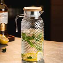 1pc Large Capacity Water Pitcher With Lid And Handle, Hammered Texture, Suitable For Juice, Herbal Tea, Milk, Hot And Cold Beverages, Great For Kitchen, Dining Room, Hotel, Picnic And More - Multicolor - View 12