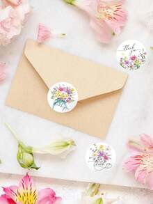 500 Stücke/Rolle Wildblumen Dankeschön Aufkleber, 2,5 cm rund, 8 bunte Blumenmuster, selbstklebende runde Siegelaufkleber für Geschenke, Umschläge, Karten, Party DIY Dekorationen, PVC Aufkleber Bögen Sammelalbum Zubehör, lustige Aufkleber Scrapbooking Zubehör Kindle - 500 Wildblumen-Dankeschön-Aufkleber - Übersicht 4