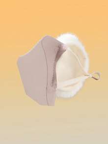 1件装纯色涤纶（聚酯纤维）冬季口罩，带耳罩，仿毛皮防风保暖时尚冬季二合一口罩，带耳罩 - 黑色 - 查看 3