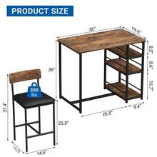 Juego de Comedor para 2 Personas Mesa Alta con Bancos Acolchados Set de Mesa de Cocina con Estantes de Almacenamiento para Espacios Pequeños - Marrón - Ver 7