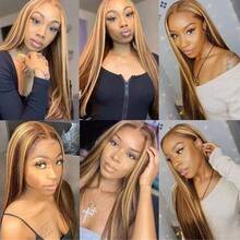 ZHENDEFA 4/27 Ombre Honey Gold Highlight Straight Human Hair Invisible 360 Degree Full Lace Wig With 200% Density Brazilian Remy Hair Hairline - S4/27 - View 9