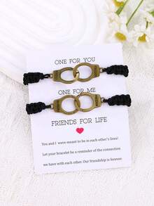 2件套潮流情侣友谊手链，欧美创意个性化自由合金手铐编织手链，情侣款 - 黑色 - 查看 5