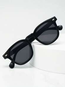 1pc Men's Oval Frame High Quality Personalized Minimalist Fashion Glasses, Suitable For Casual, Holiday, Travel, Party, And Daily Wear - Black Frame Gray Film - View 3